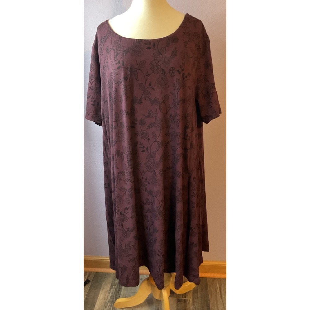 Loft Plus Purple Burgundy‎ Floral Print Tee Shirt Dress Size 24/26